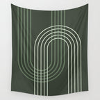 Geometric Lines Rainbow Abstract 5 in Forest Sage Green Wall Tapestry Gallery Image 4