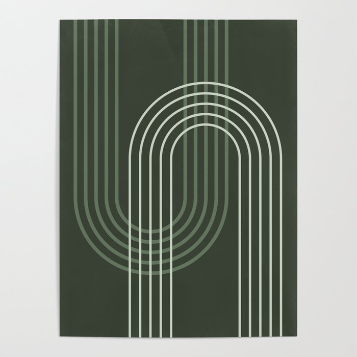 Geometric Lines Rainbow Abstract 5 in Forest Sage Green Poster Gallery Image 1
