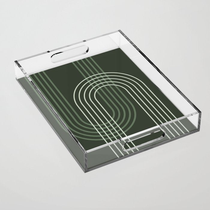Geometric Lines Rainbow Abstract 5 in Forest Sage Green Acrylic Tray Gallery Image 1