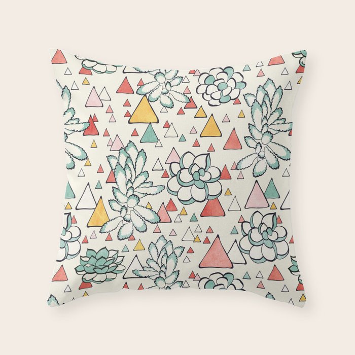 Succulent and triangles seamless pattern Throw Pillow Gallery Image 1