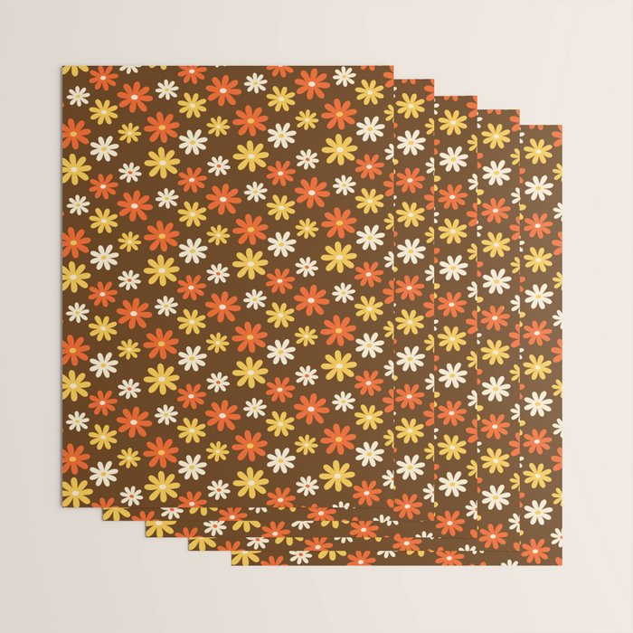 1970s flowers brown and orange Wrapping Paper Gallery Image 3
