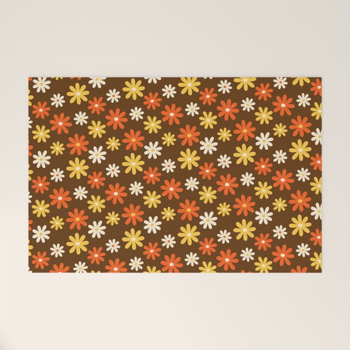 1970s flowers brown and orange Welcome Mat Gallery Image 1