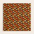 1970s flowers brown and orange Wood Wall Art Gallery Image 1