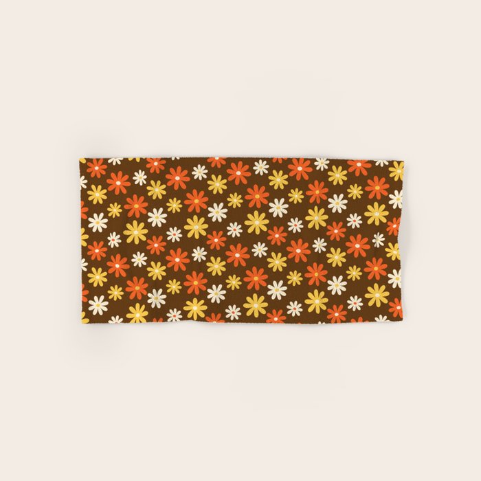 1970s flowers brown and orange Bath Towel Gallery Image 1