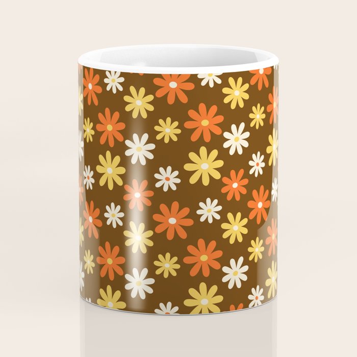 1970s flowers brown and orange Coffee Mug Gallery Image 4