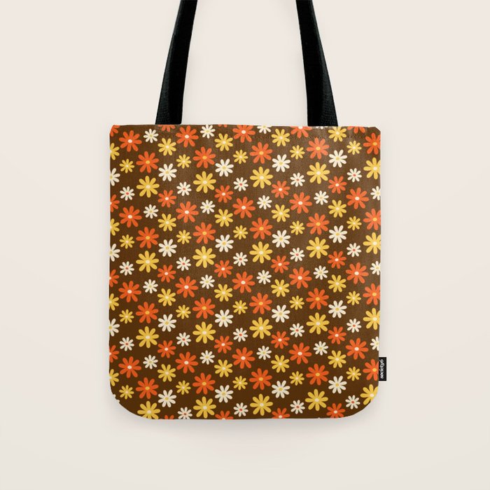 1970s flowers brown and orange Tote Bag Gallery Image 1