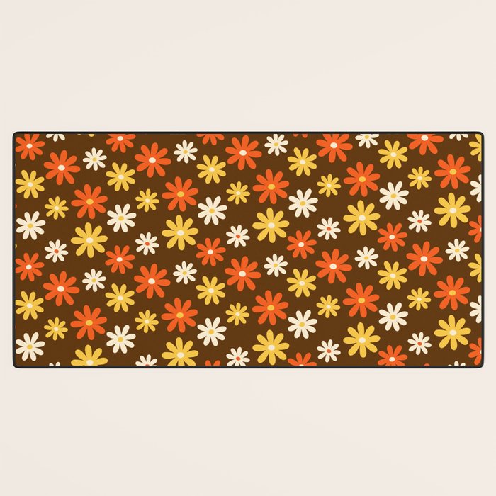 1970s flowers brown and orange Desk Mat Gallery Image 3