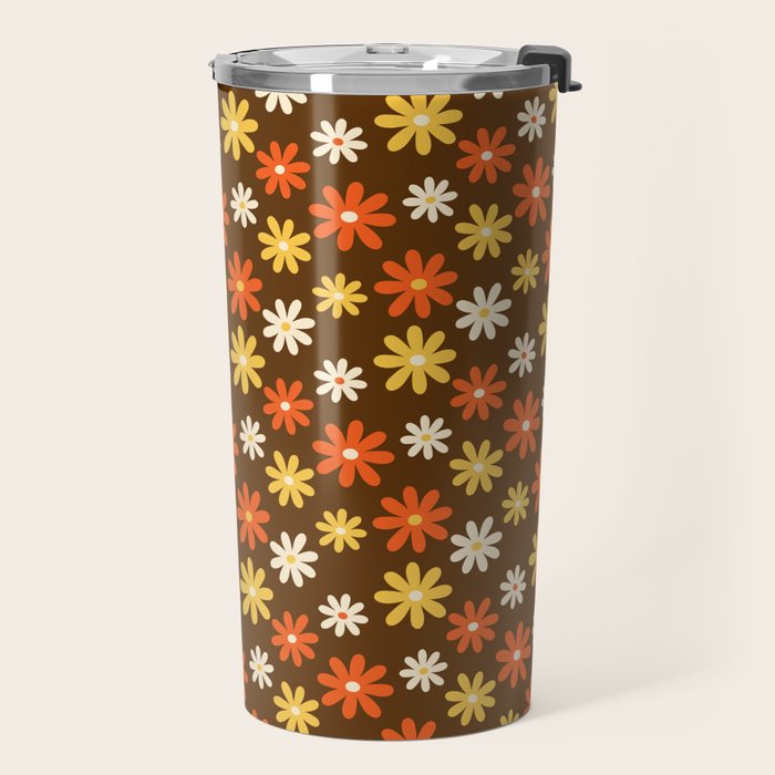 1970s flowers brown and orange Travel Mug Gallery Image 2