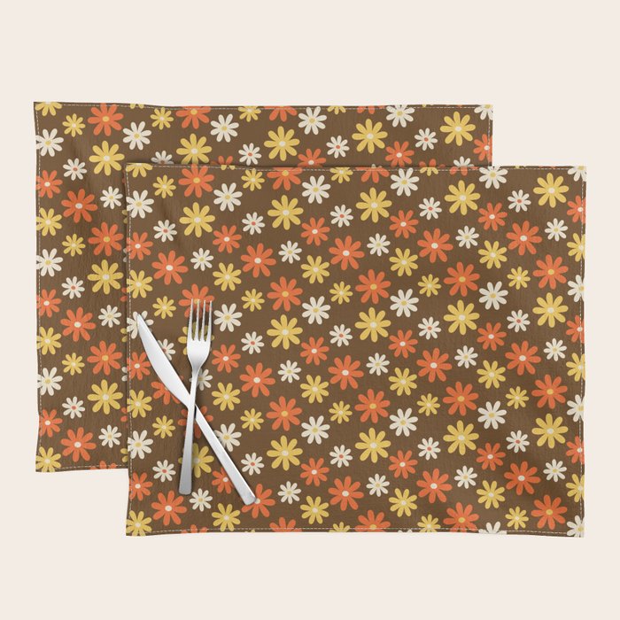 1970s flowers brown and orange Placemat Gallery Image 1