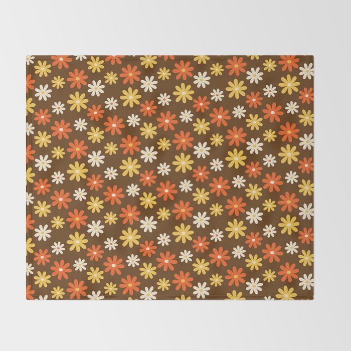 1970s flowers brown and orange Throw Blanket Gallery Image 2