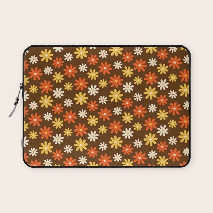 1970s flowers brown and orange Laptop Sleeve Gallery Image 1