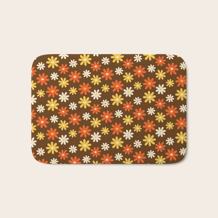 1970s flowers brown and orange Bath Mat Gallery Image 1