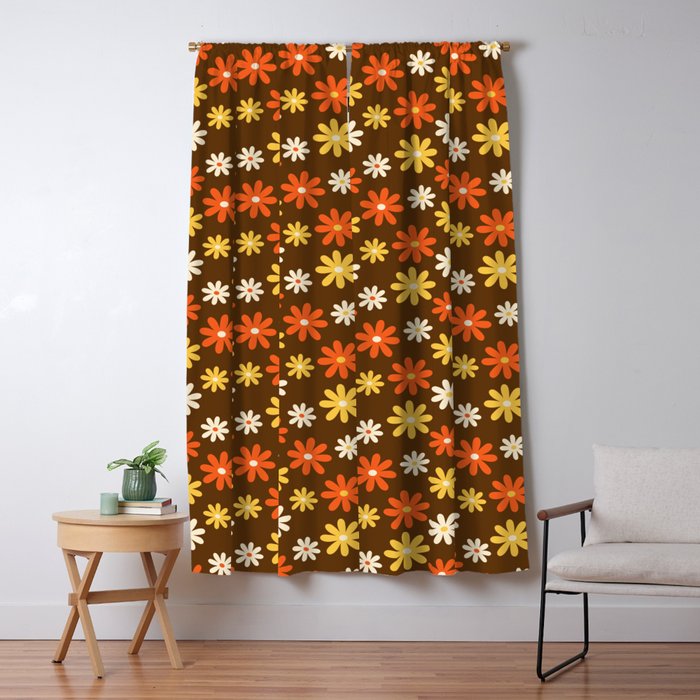 1970s flowers brown and orange Window Curtain Gallery Image 1