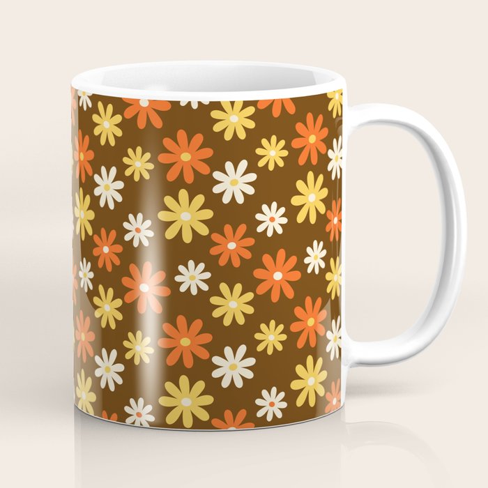 1970s flowers brown and orange Coffee Mug Gallery Image 1