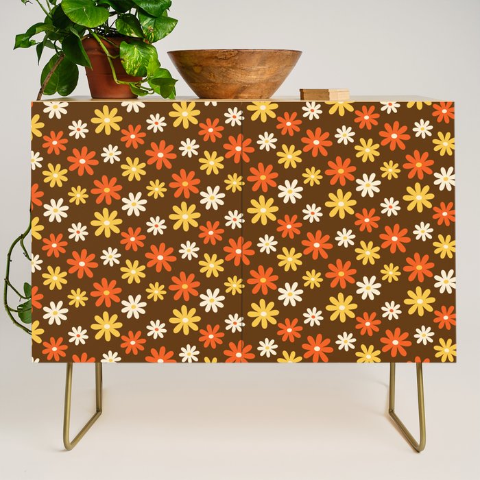 1970s flowers brown and orange Credenza Gallery Image 1