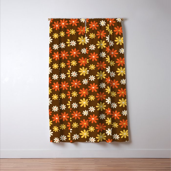 1970s flowers brown and orange Window Curtain Gallery Image 3