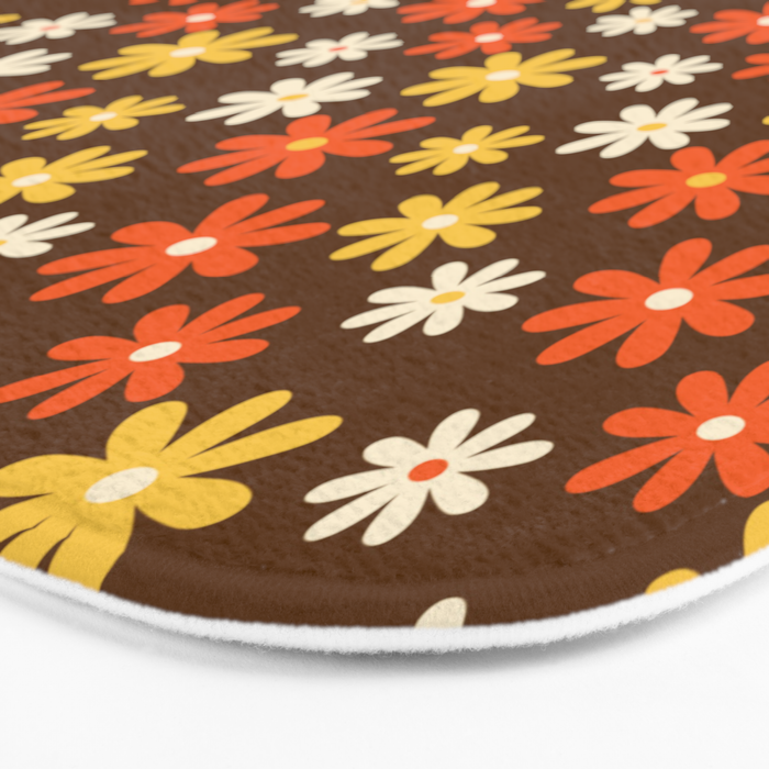1970s flowers brown and orange Bath Mat Gallery Image 3
