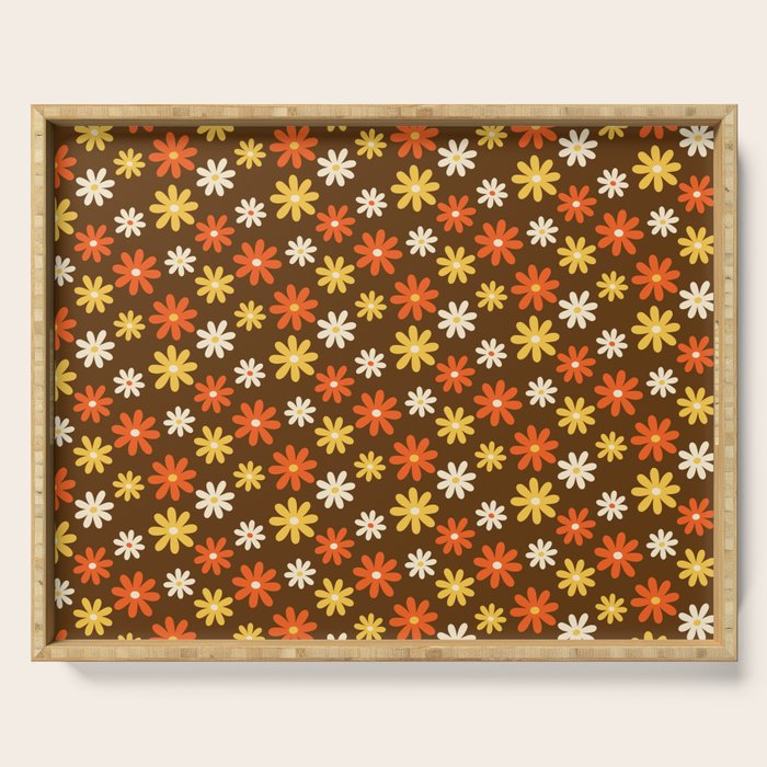 1970s flowers brown and orange Serving Tray Gallery Image 1