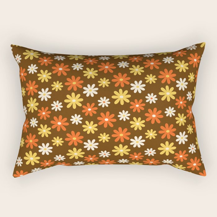 1970s flowers brown and orange Rectangular Pillow Gallery Image 2