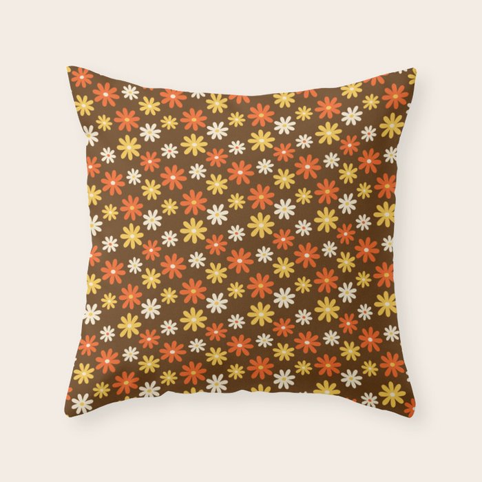 1970s flowers brown and orange Throw Pillow Gallery Image 6