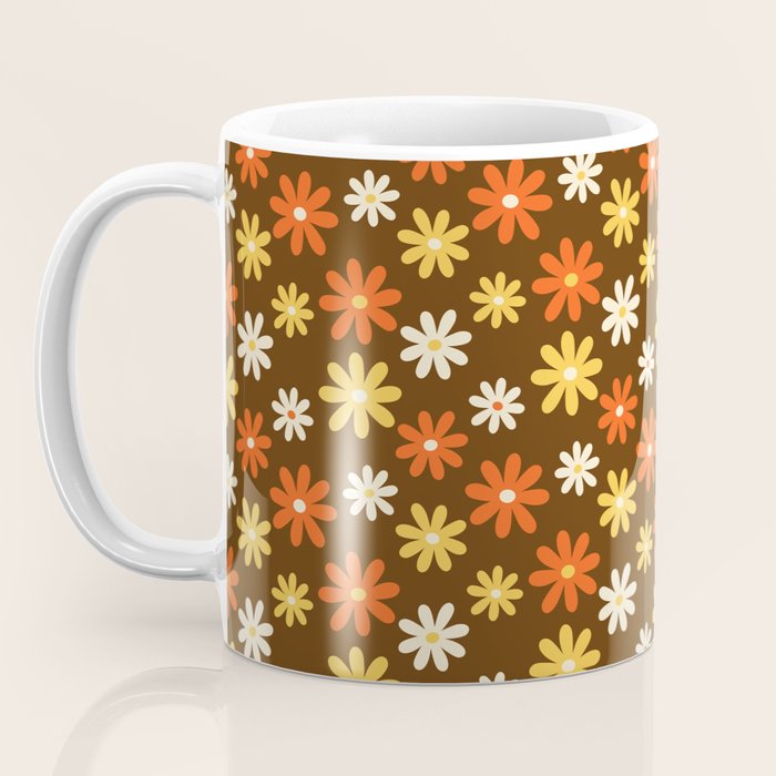 1970s flowers brown and orange Coffee Mug Gallery Image 3