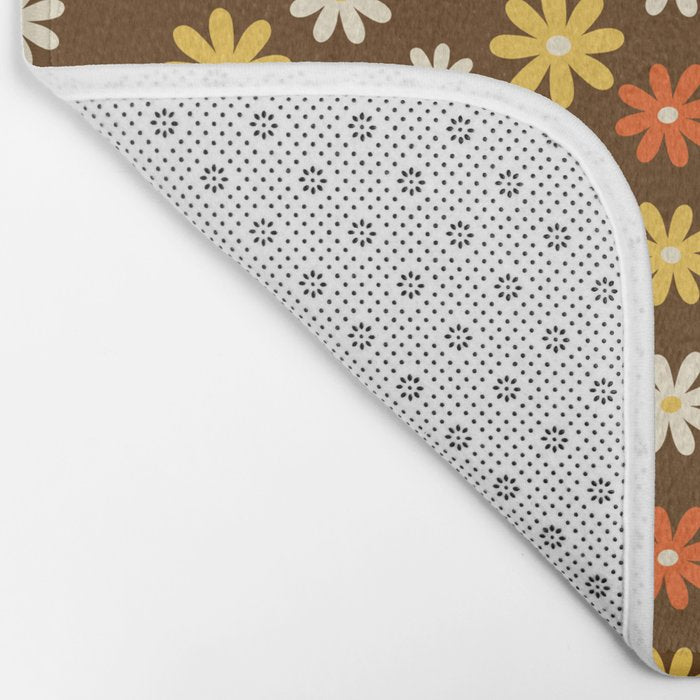 1970s flowers brown and orange Bath Mat Gallery Image 2