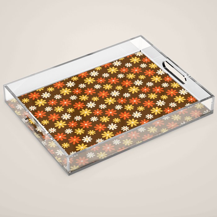 1970s flowers brown and orange Acrylic Tray Gallery Image 1