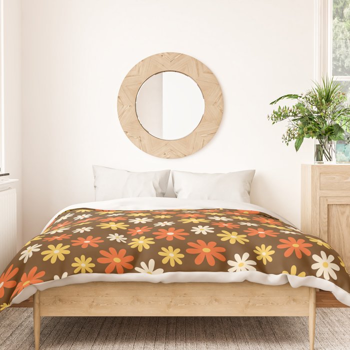 1970s flowers brown and orange Duvet Cover Gallery Image 3