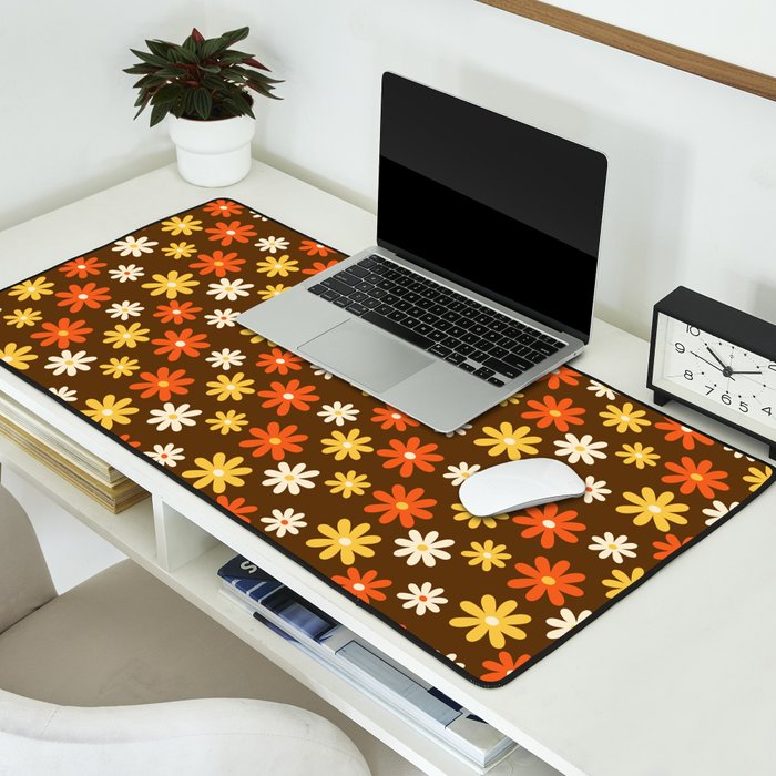 1970s flowers brown and orange Desk Mat Gallery Image 2