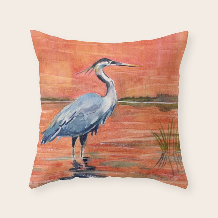 Great Blue Heron in Marsh Throw Pillow Gallery Image 6