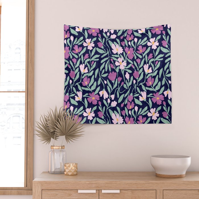 Pink Midnight Bloom Wall Tapestry Gallery Image 2