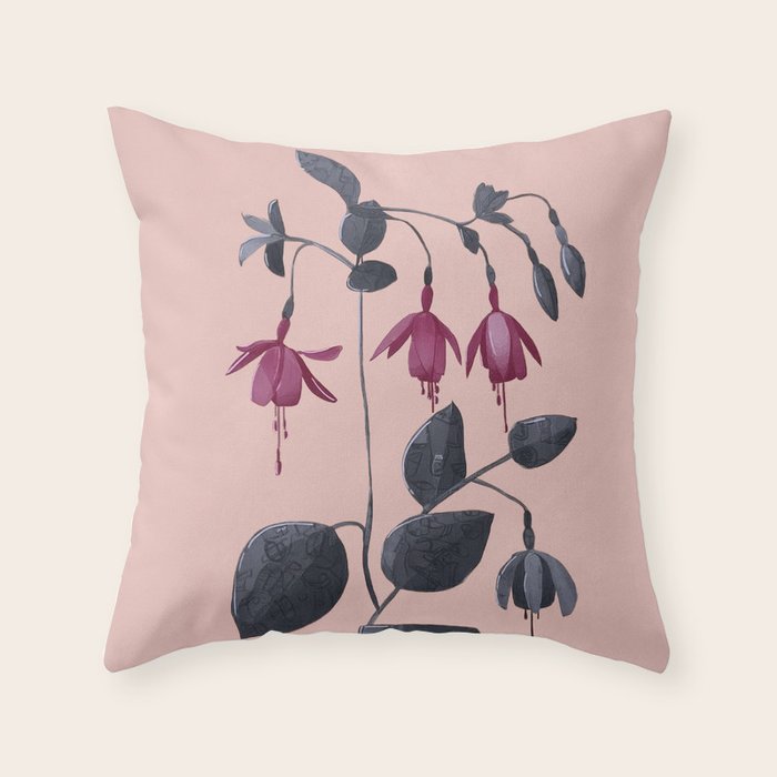 Fuchsia Botanical Drawing Throw Pillow Gallery Image 6