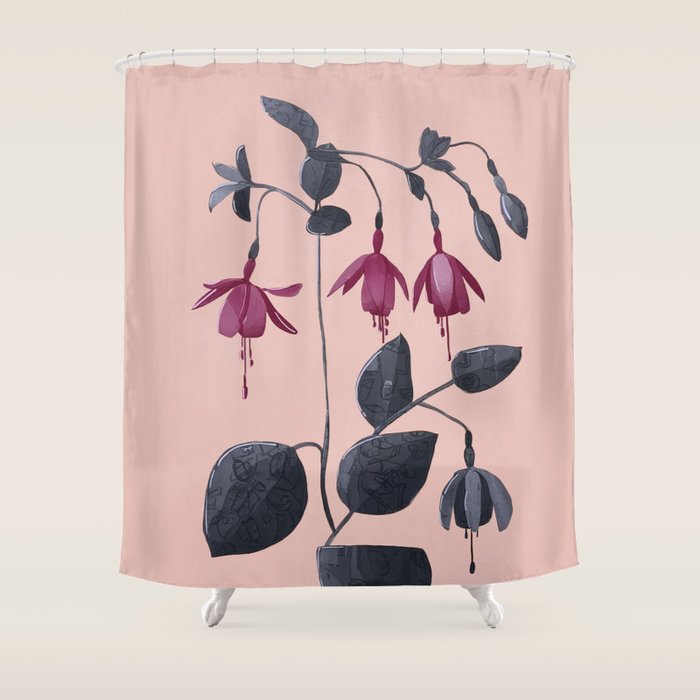 Fuchsia Botanical Drawing Shower Curtain Gallery Image 1