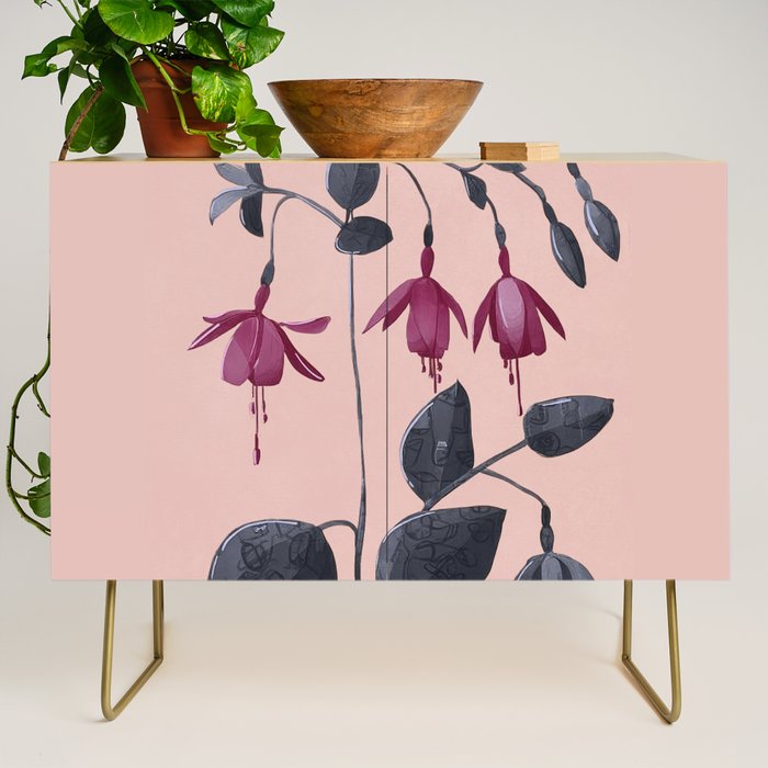 Fuchsia Botanical Drawing Credenza Gallery Image 1