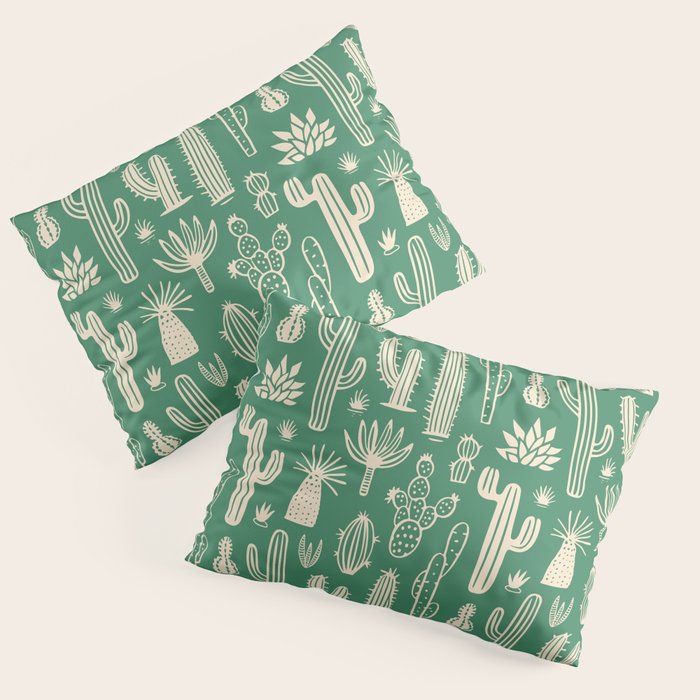 Retro hand drawn cactus plant pattern Pillow Sham Gallery Image 1