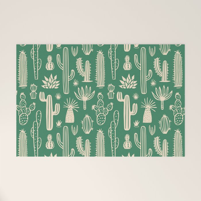 Retro hand drawn cactus plant pattern Welcome Mat Gallery Image 1