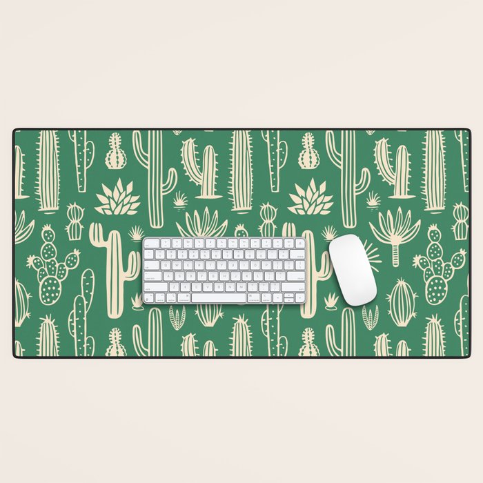 Retro hand drawn cactus plant pattern Desk Mat Gallery Image 1