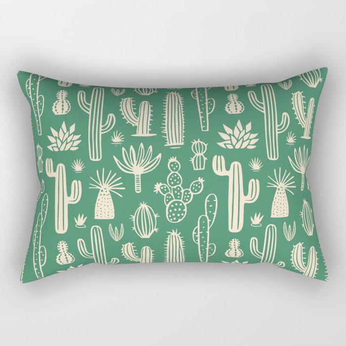 Retro hand drawn cactus plant pattern Rectangular Pillow Gallery Image 1