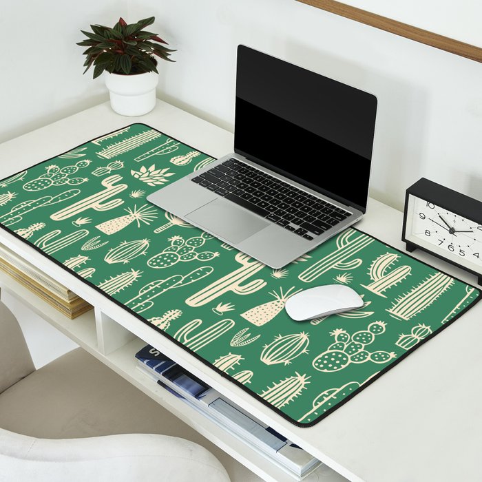 Retro hand drawn cactus plant pattern Desk Mat Gallery Image 2