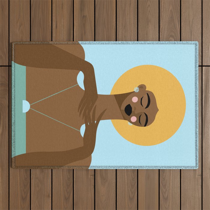 Dreaming in Color - Abstract Black Woman Illustration Outdoor Rug Gallery Image 1
