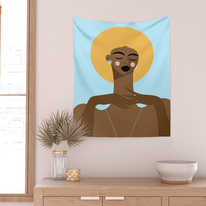 Dreaming in Color - Abstract Black Woman Illustration Wall Tapestry Gallery Image 2