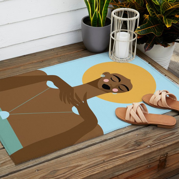 Dreaming in Color - Abstract Black Woman Illustration Outdoor Rug Gallery Image 2