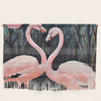 Pink Flamingos Pair In The Teal Rain Wall Hanging Gallery Image 1