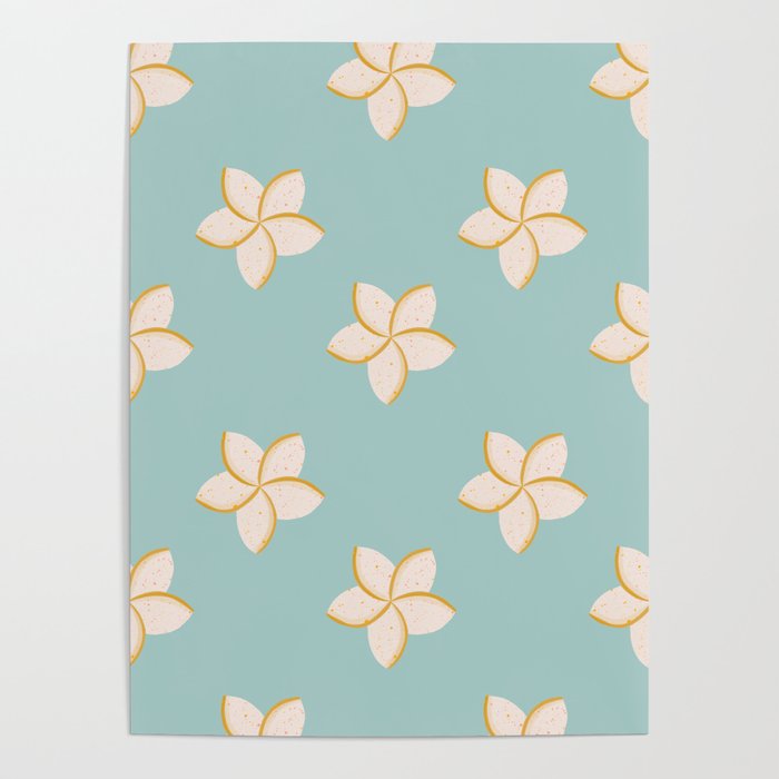 White and turquoise plumeria flowers pattern Poster Gallery Image 1