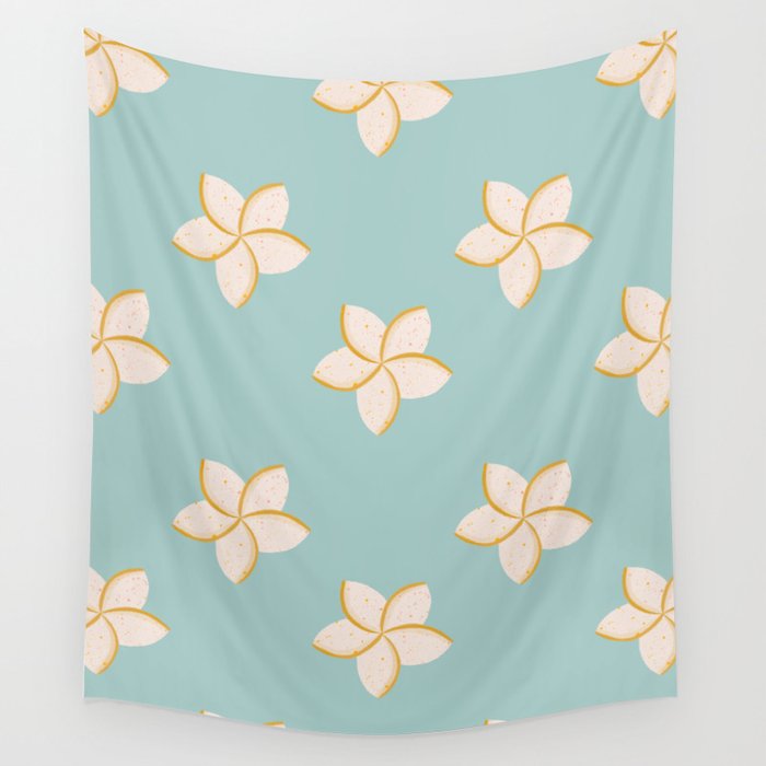 White and turquoise plumeria flowers pattern Wall Tapestry Gallery Image 4