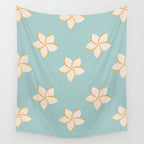 White and turquoise plumeria flowers pattern Wall Tapestry Gallery Image 4