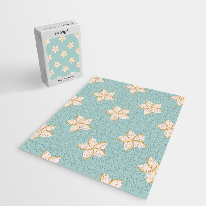 White and turquoise plumeria flowers pattern Jigsaw Puzzle Gallery Image 2
