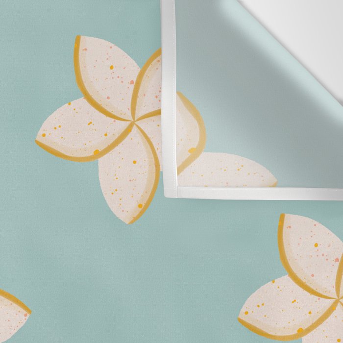 White and turquoise plumeria flowers pattern Wall Tapestry Gallery Image 3