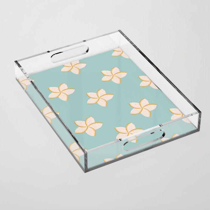 White and turquoise plumeria flowers pattern Acrylic Tray Gallery Image 1