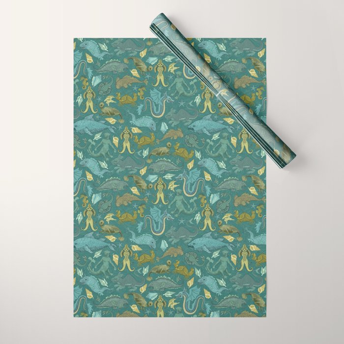 Deepsea Cryptids in Sea Green Wrapping Paper Gallery Image 1